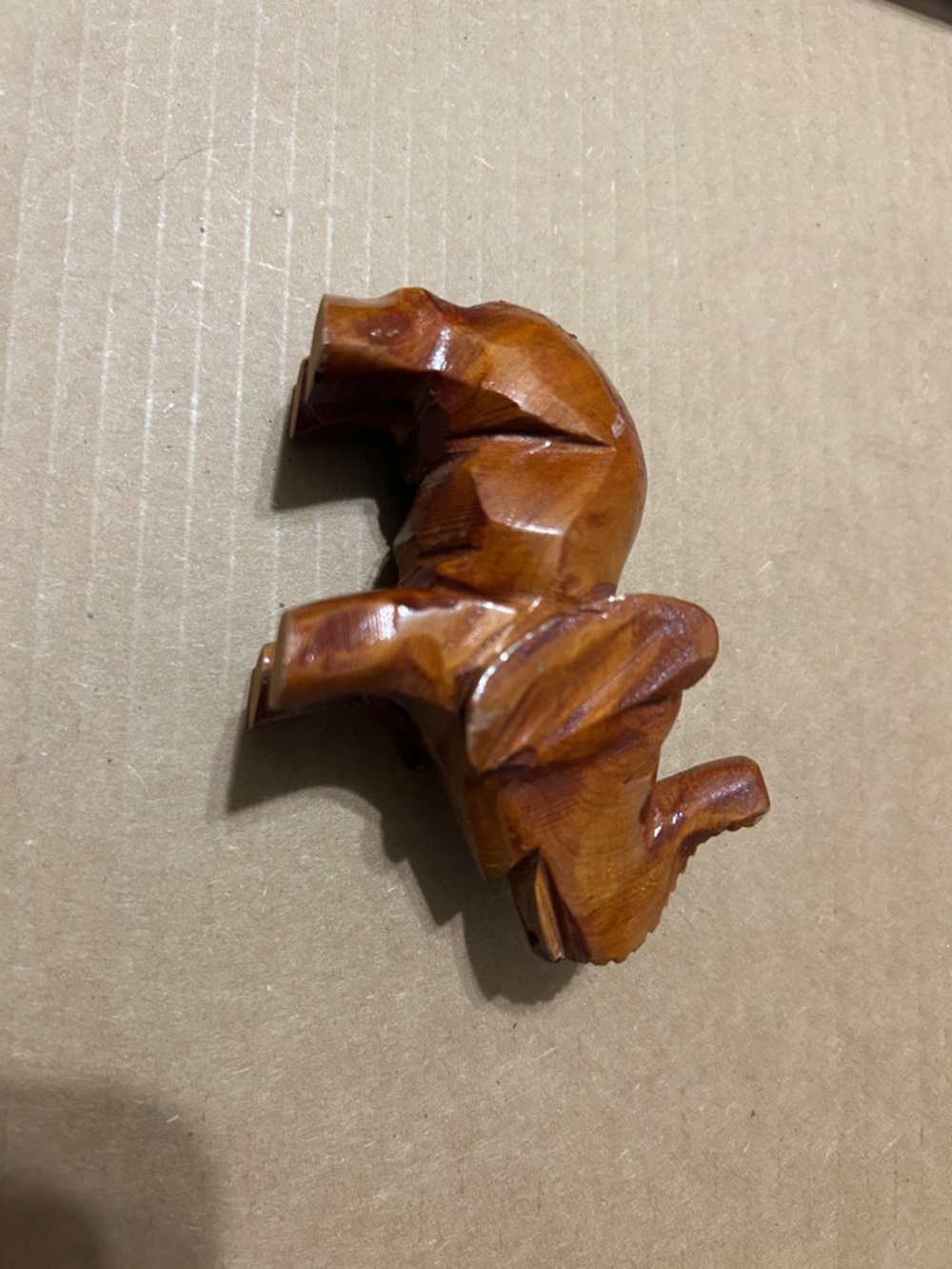 Vintage Collectable Hand-Carved Brown Wooden Elephant